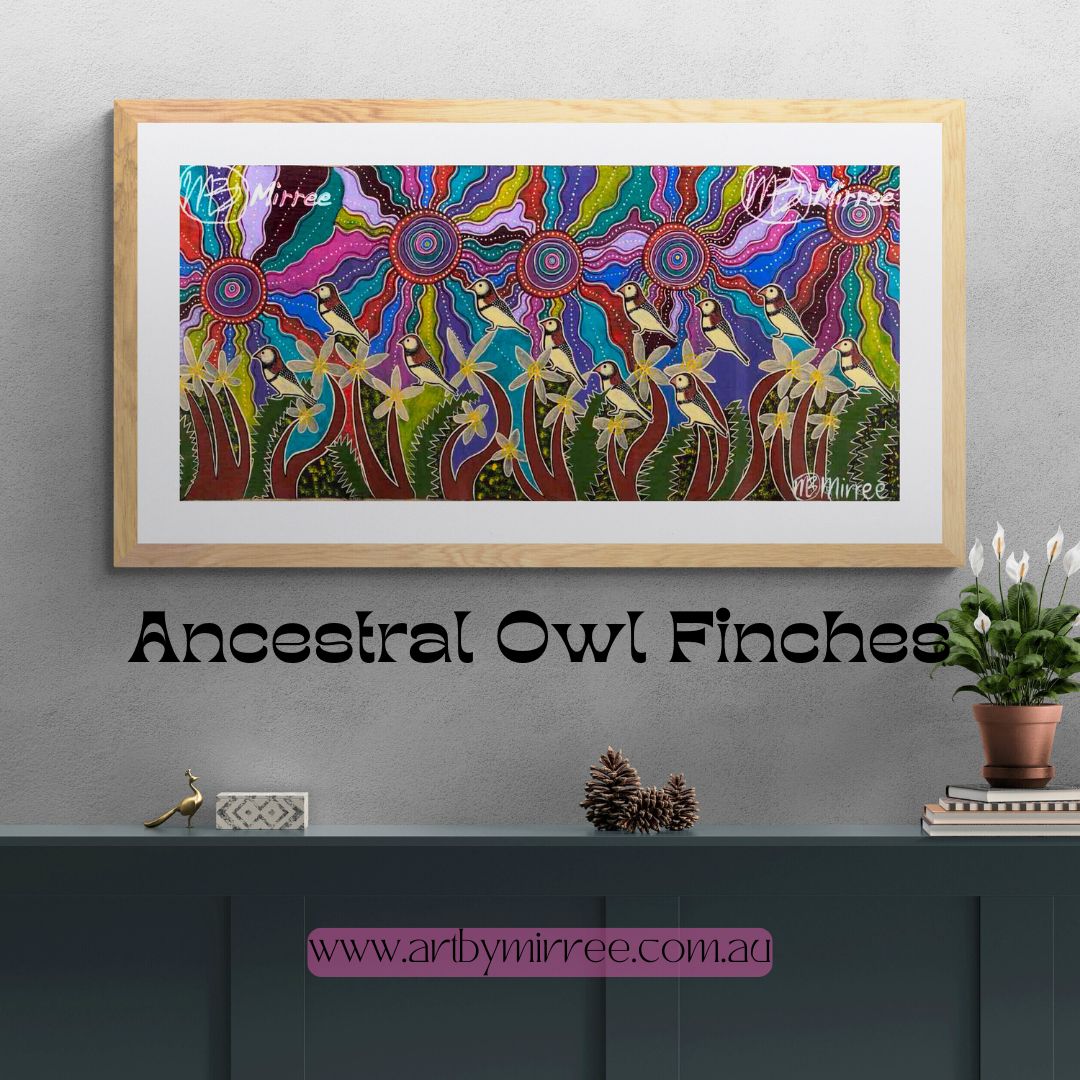 Ancestral OWL FINCHES' ORIGINAL PAINTING by Mirree Contemporary Aboriginal Art