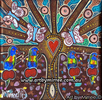 Thumbnail for 'Sacred Family Tree with Rainbow Lorikeet & Butterfly' FRAMED Canvas Print by Mirree Contemporary Aboriginal Art