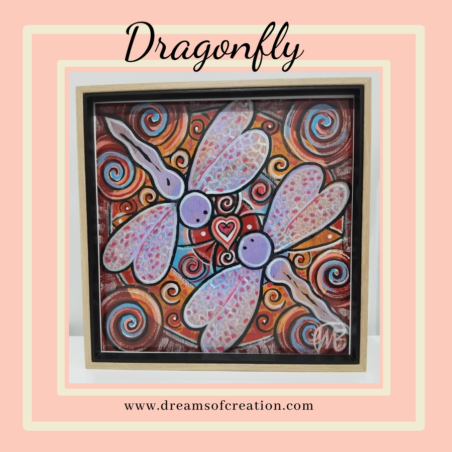 'Dragonfly Transmutation' 32cm Framed Art by Mirree Contemporary Aboriginal Art