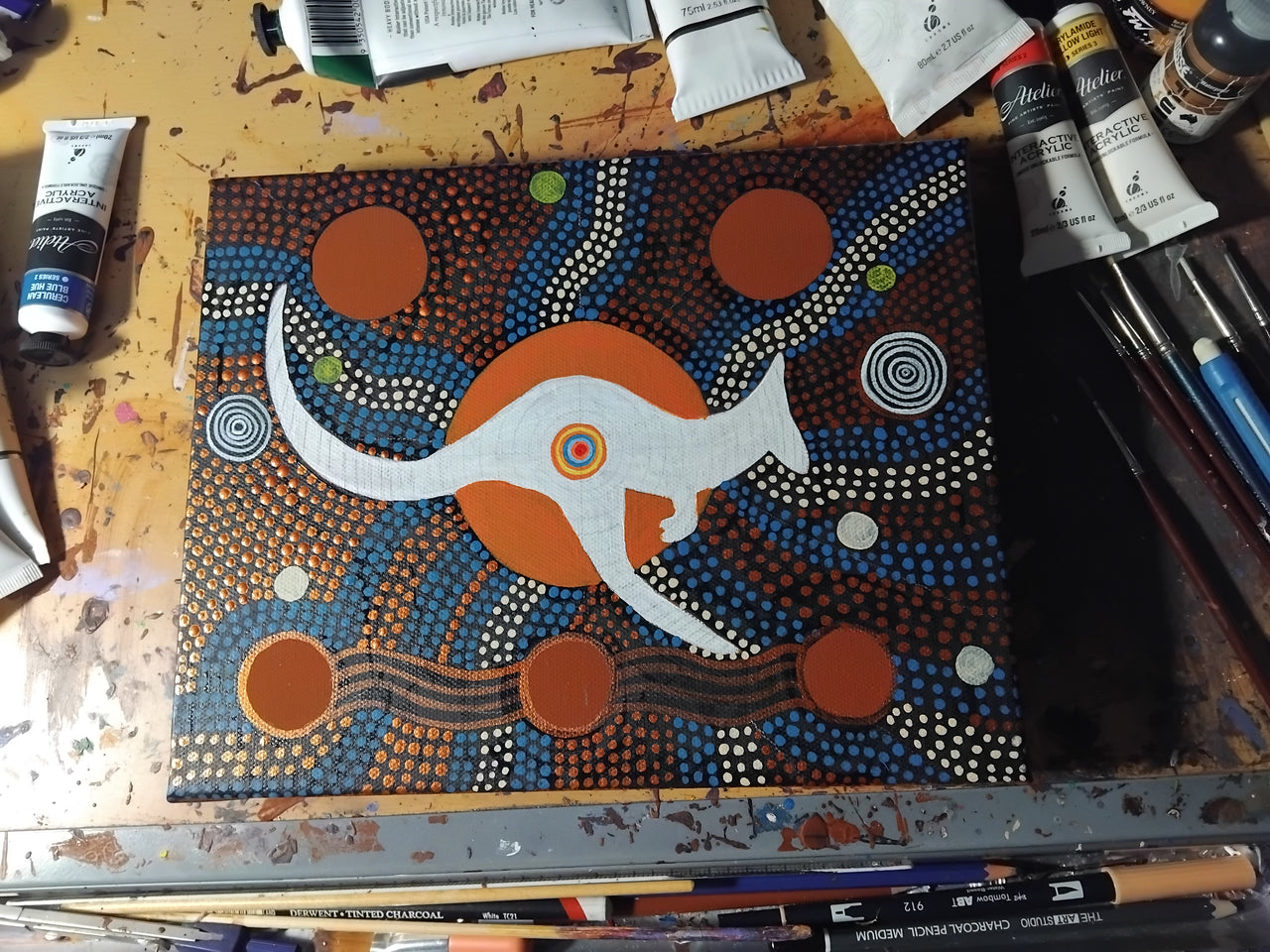 Movement of the Red Kangaroo Contempoary Aboriginal Art Original Painting by Mirree