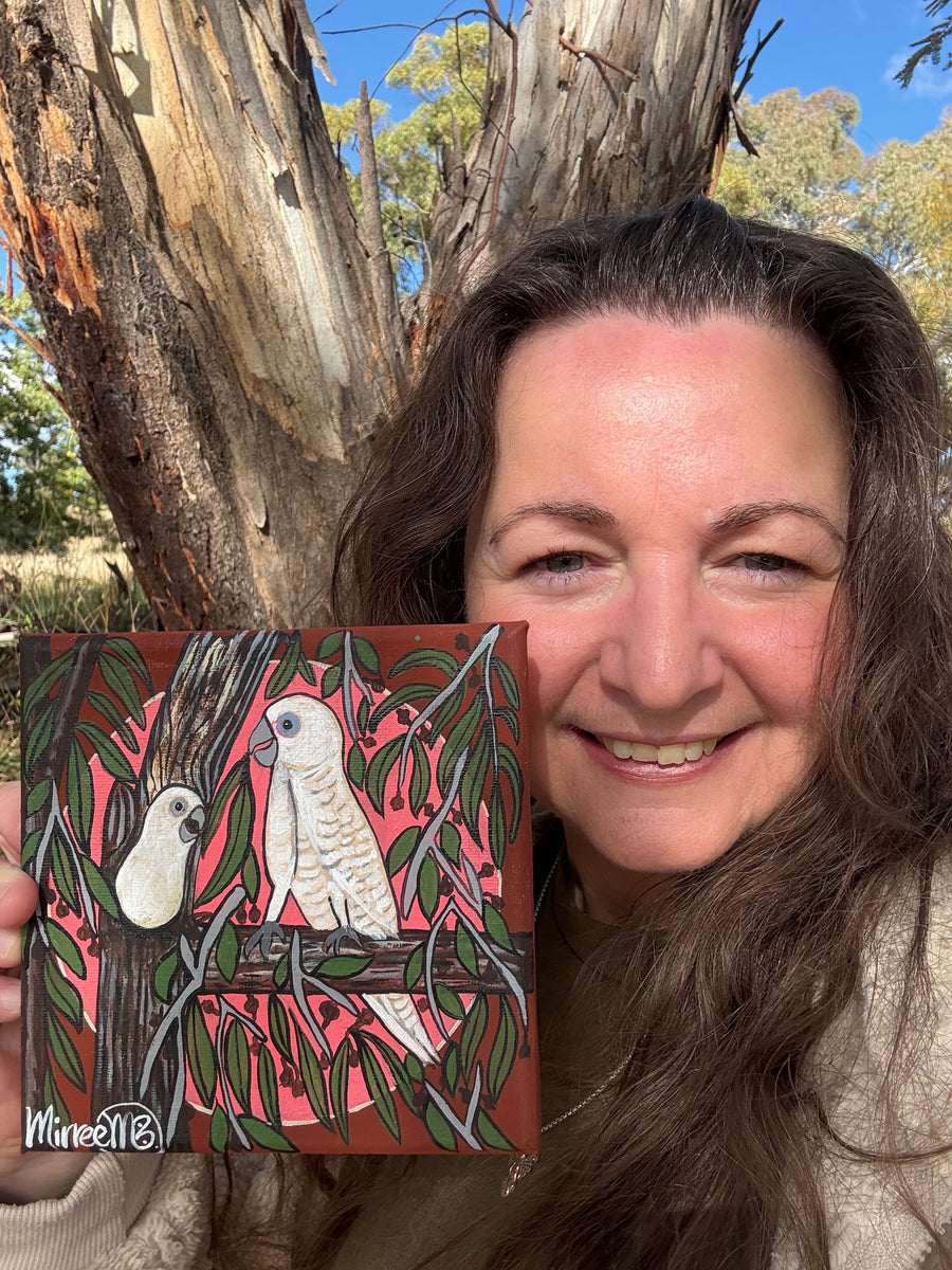 'Corella and Baby' Original Painting by Mirree Contemporary Dreamtime Animal Dreaming