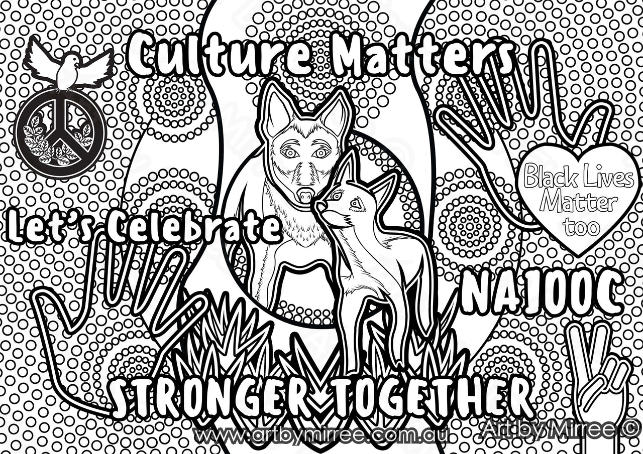 'Naidoc Week Colouring Single PDF Page' COLOURING PAGE by Mirree Contemporary Dreamtime Series