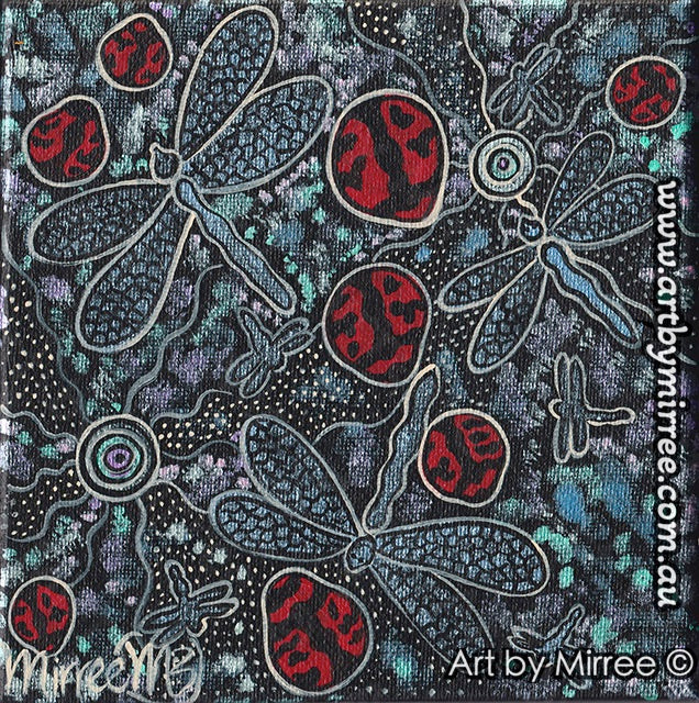 'Ancestral Lady Beetle with Dragonfly' Original Painting by Mirree Contemporary Dreamtime Animal Dreaming