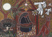 Thumbnail for Original Australian Aboriginal Nativity Scene Mother & Baby Art Animal Dreaming Greeting Card Pack of 10 by Mirree