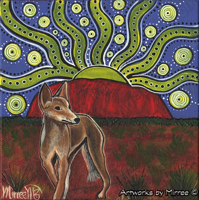Australian Desert Dingo by Uluru Framed Canvas Print by Mirree Contemporary Aboriginal Art
