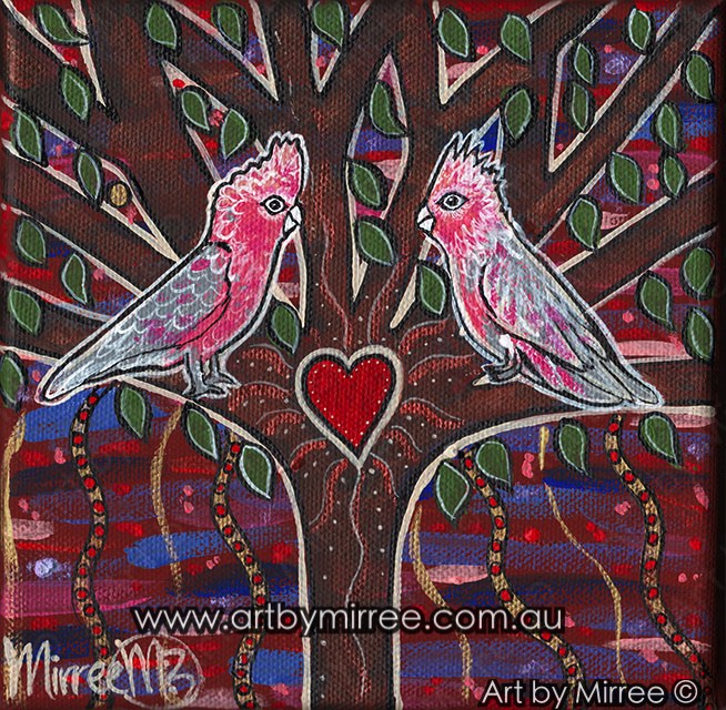 'Australian Pink Galah' Heart of Growth Original Painting by Mirree Contemporary Dreamtime Animal Dreaming