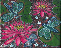 Thumbnail for Double Pink Lotus with Lilly Pads & Dragonflies flower medicine A6 Greeting Card Single by Mirree