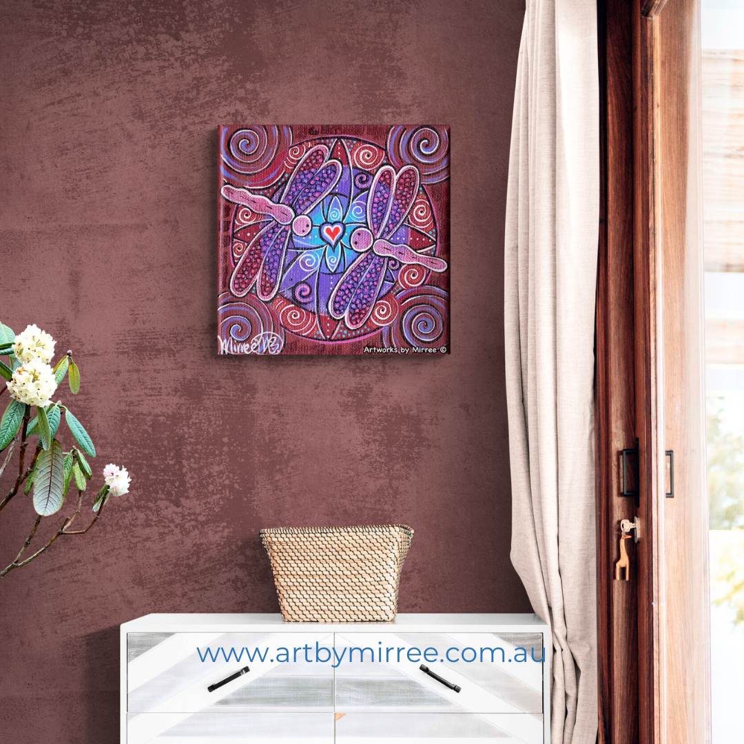 Blissful Dragonfly Light Dreaming Framed Canvas Print by Mirree Contemporary Aboriginal Art