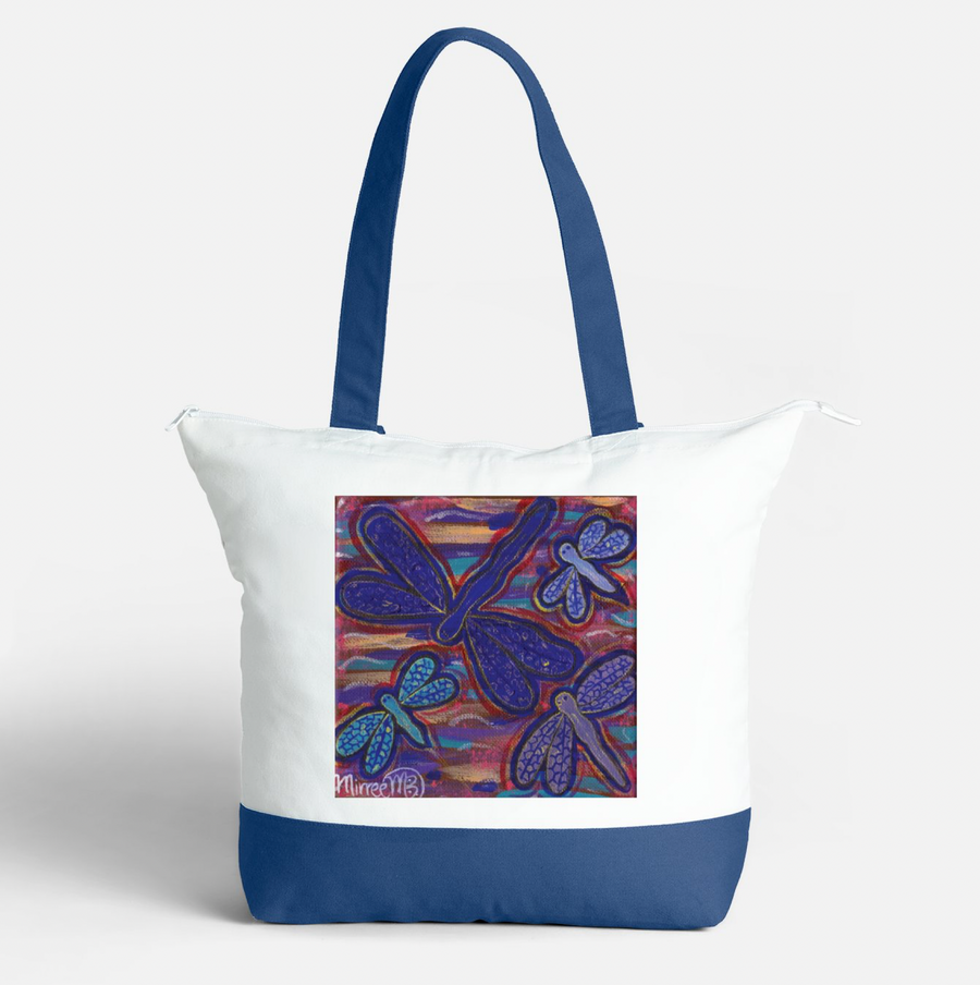 Large Dragonfly Cotton Tote Bag with Zip