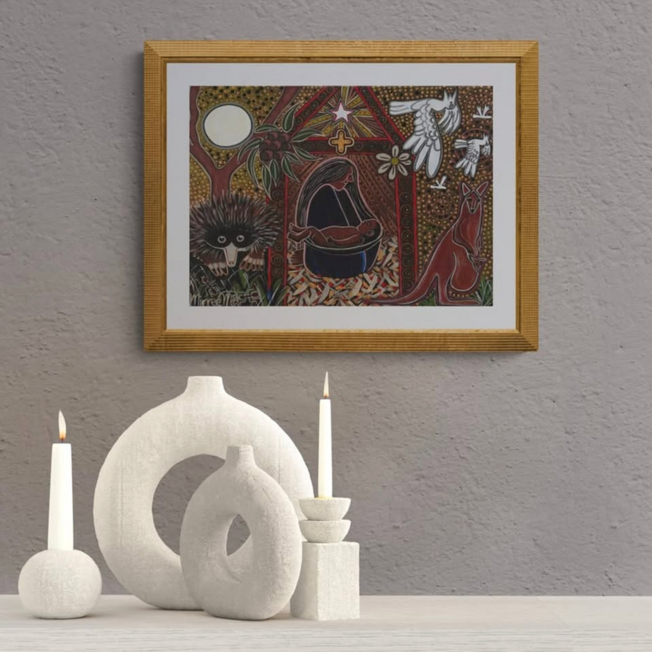 Aboriginal Australian Art Nativity Scene A3 Girlcee Print by Mirree Contemporary Aboriginal Art