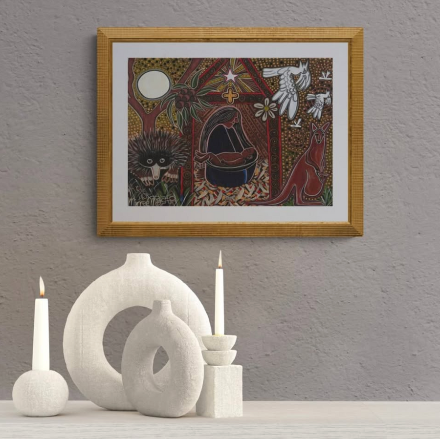 Aboriginal Australian Art Nativity Scene A3 Girlcee Print by Mirree Contemporary Aboriginal Art