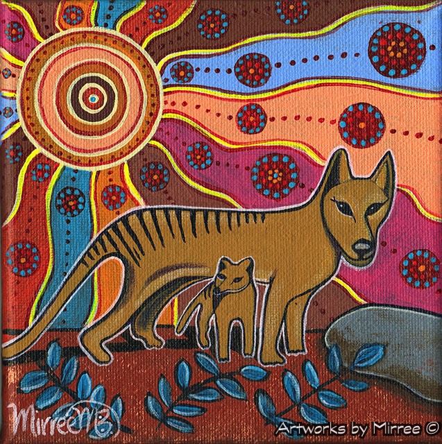 Tasmanian Tiger Framed Canvas Print by Mirree Contemporary Aboriginal Art