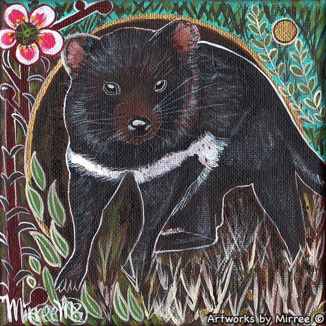 Tasmanian Devil Dreaming Framed Canvas Print by Mirree Contemporary Aboriginal Art