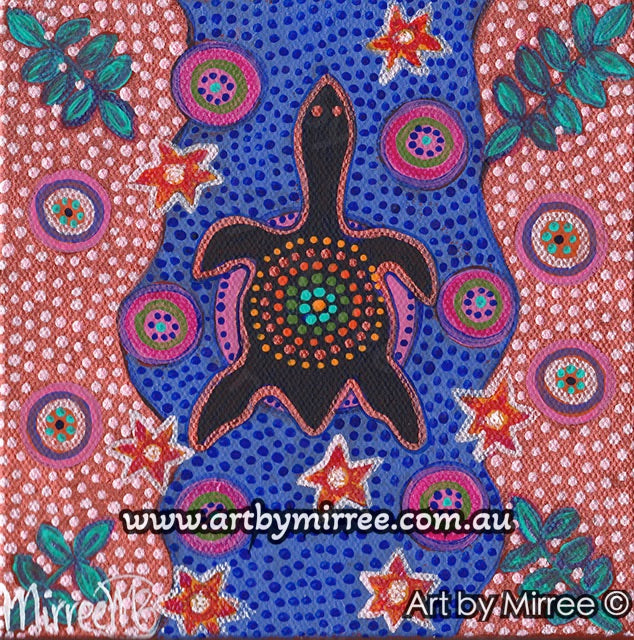 'Turtle by Pink Moon Dreaming' Original Painting by Mirree Contemporary Dreamtime Animal Dreaming