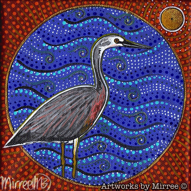 Australian White faced Heron Framed Canvas Print by Mirree Contemporary Aboriginal Art