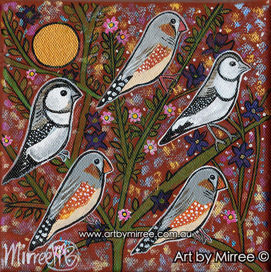 Ancestral Zebra Finch and Ancestral Owl Finch' Original Painting
