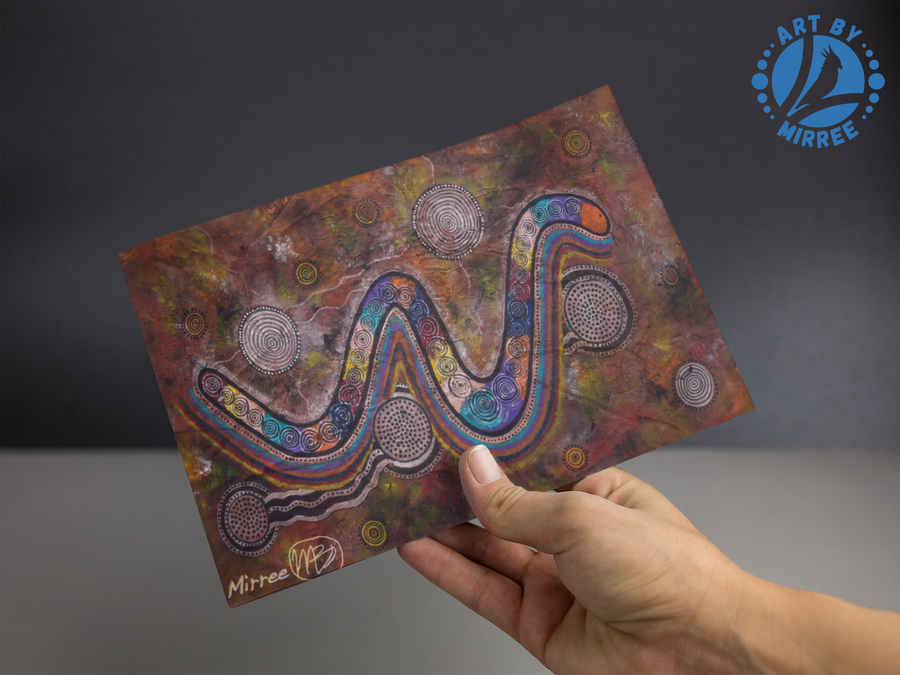 Rainbow Serpent Creator Spirit Dreaming Aboriginal Art A6 blank PostCard Single by Mirree