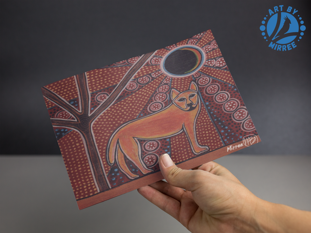 Walkabout Dingo Universal Spirit Dreaming Aboriginal Art A6 blank PostCard Single by Mirree