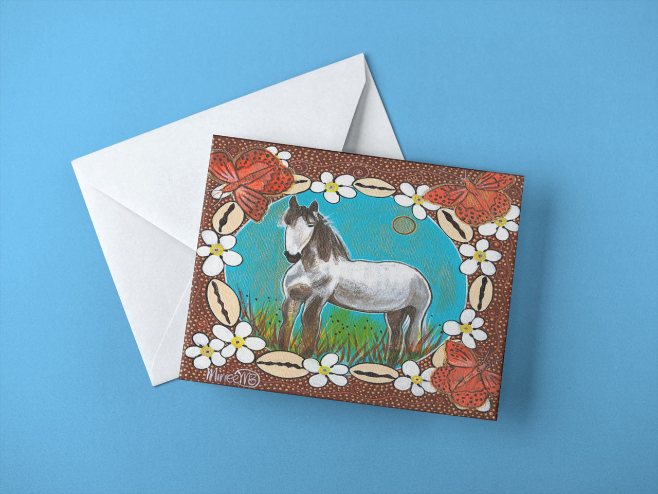 Horse Dreaming with Flower Medicine A6 Greeting Card Single by Mirree
