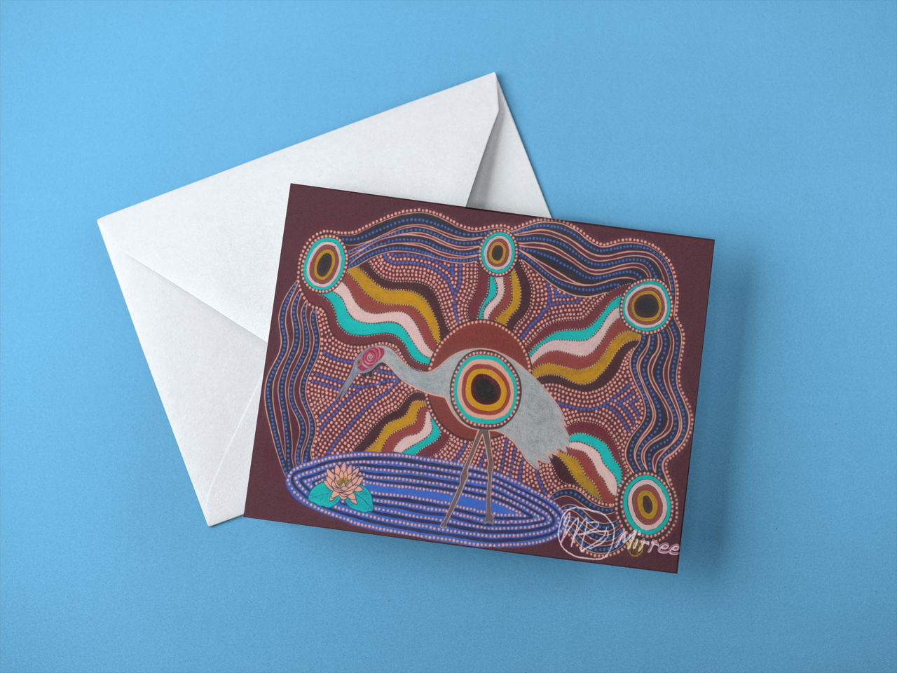 Brolga Aboriginal Art Animal Dreaming A6 Greeting Card Single by Mirree