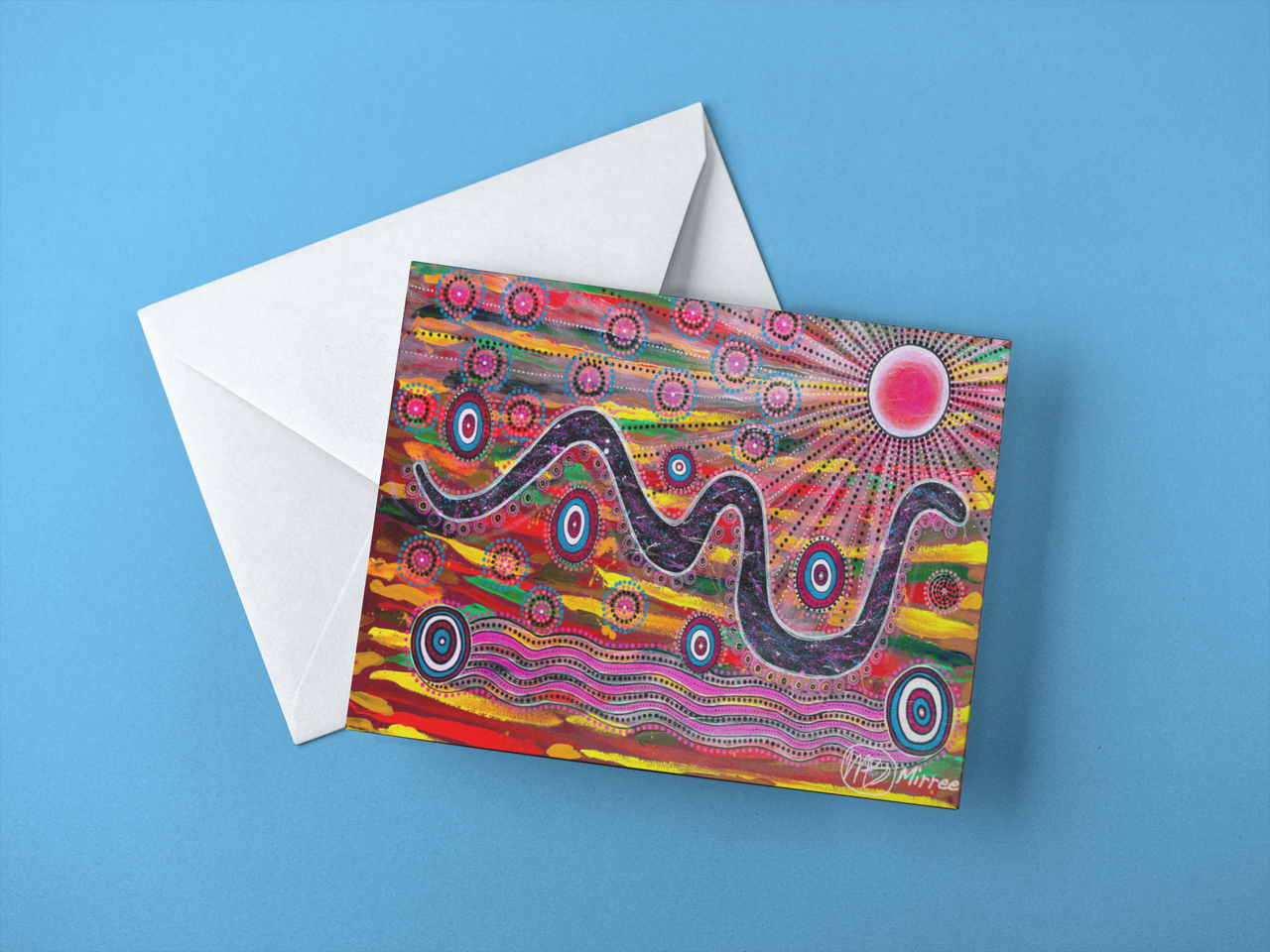 Rainbow Serpent Aboriginal Art Animal Dreaming A6 Greeting Card Single by Mirree
