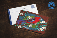 Thumbnail for Crimson Rosella Universal Spirit Dreaming Aboriginal Art A6 blank PostCard Single by Mirree