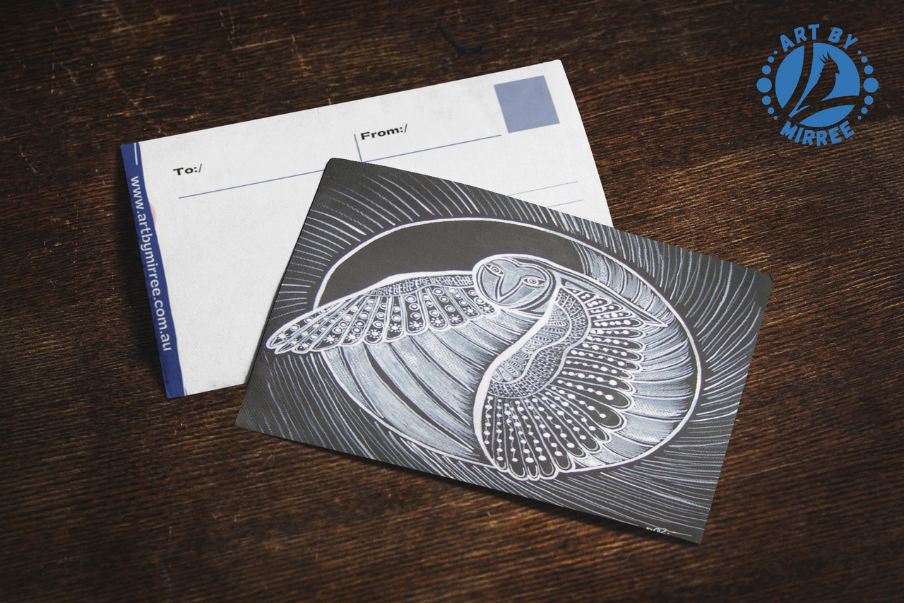 Dreamtime Owl Universal Spirit Dreaming Aboriginal Art A6 blank PostCard Single by Mirree