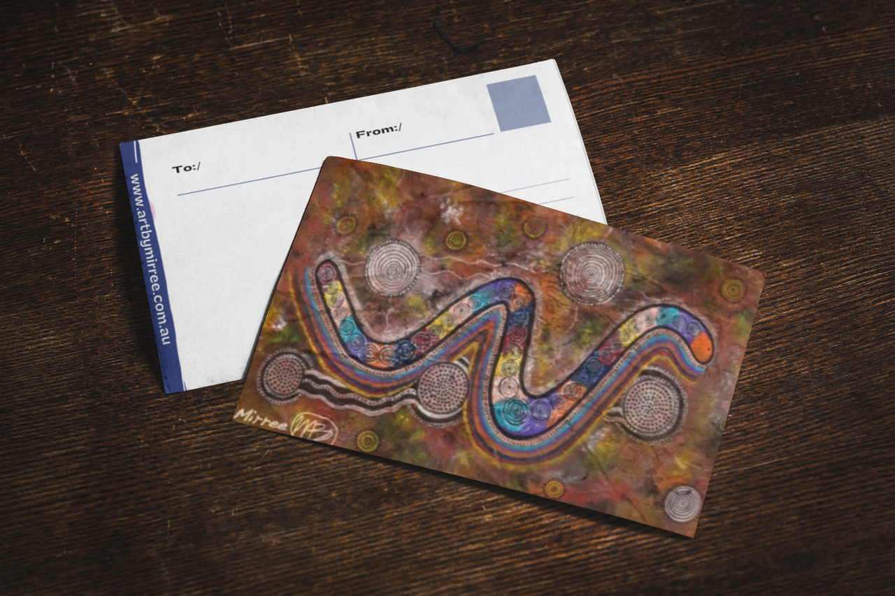 Rainbow Serpent Creator Spirit Dreaming Aboriginal Art A6 blank PostCard Single by Mirree