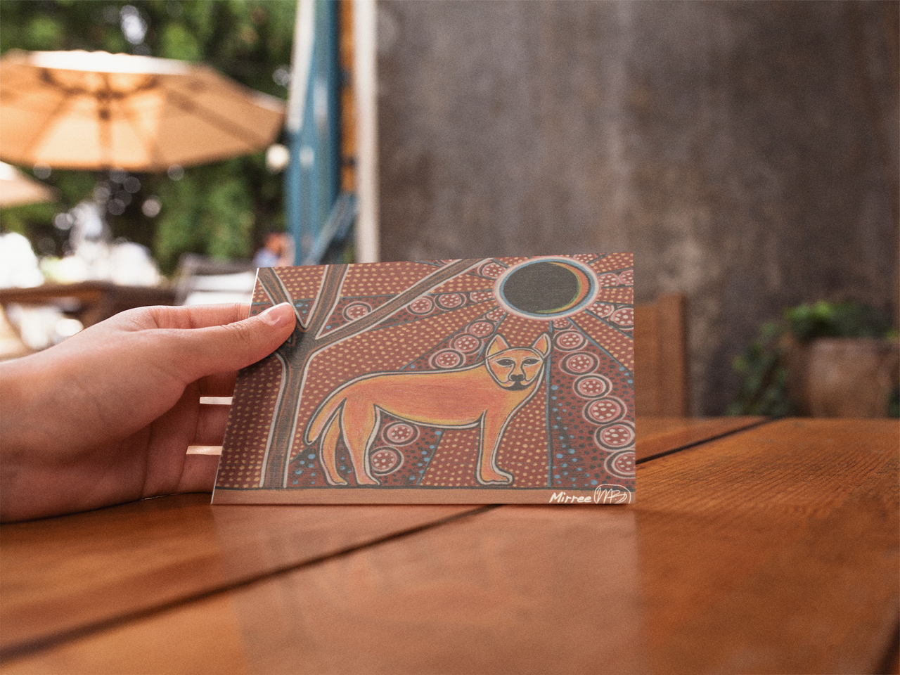 Walkabout Dingo Universal Spirit Dreaming Aboriginal Art A6 blank PostCard Single by Mirree