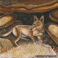 Thumbnail for 'Australian Desert Dingo by Ancient Cave ~ Resting Cave Dingo' Original Painting by Mirree Contemporary Dreamtime Animal Dreaming