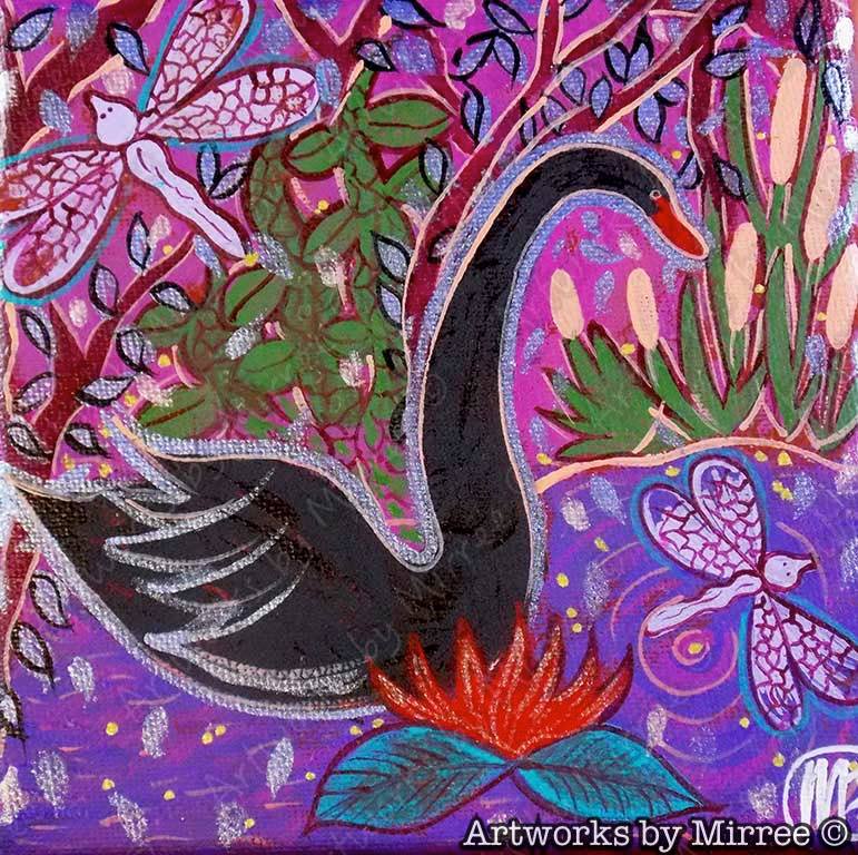 BLACK SWAN DREAMING Framed Canvas Print by Mirree Contemporary Aboriginal Art