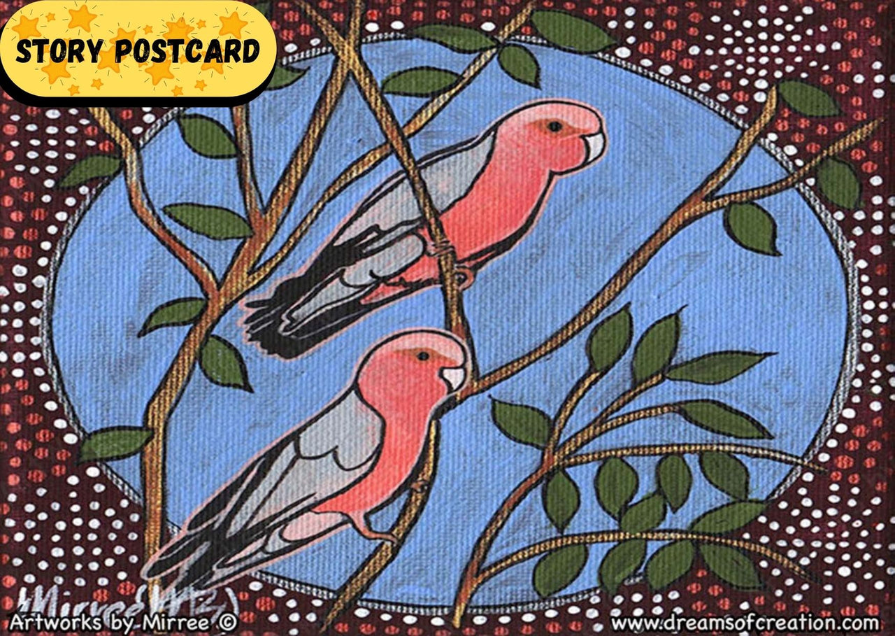 Australian Pink Galah Dreaming Aboriginal Art A6 Story PostCard Single by Mirree