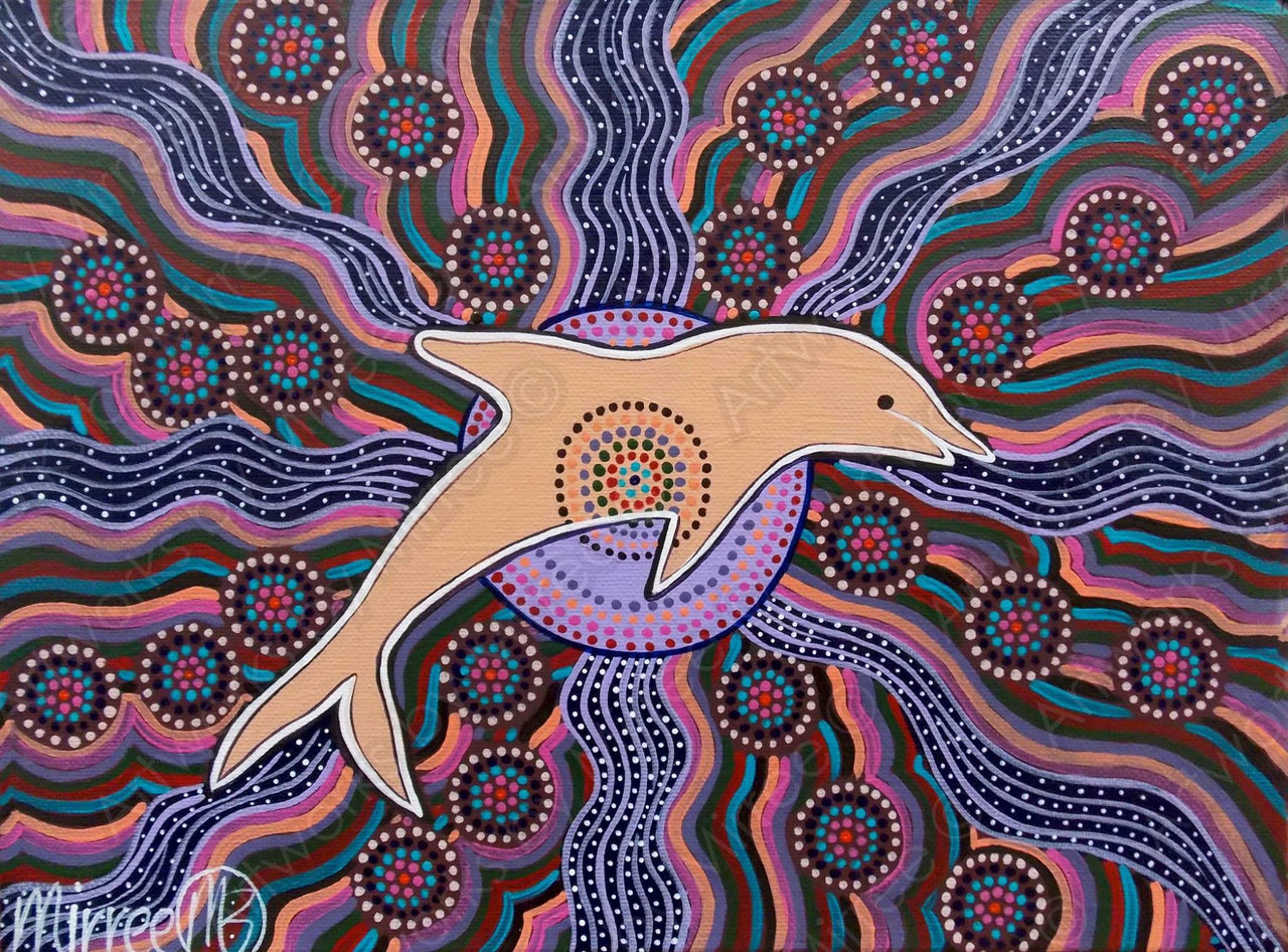 'Dolphin Dreaming' A3 Girlcee Print by Mirree Contemporary Aboriginal Art