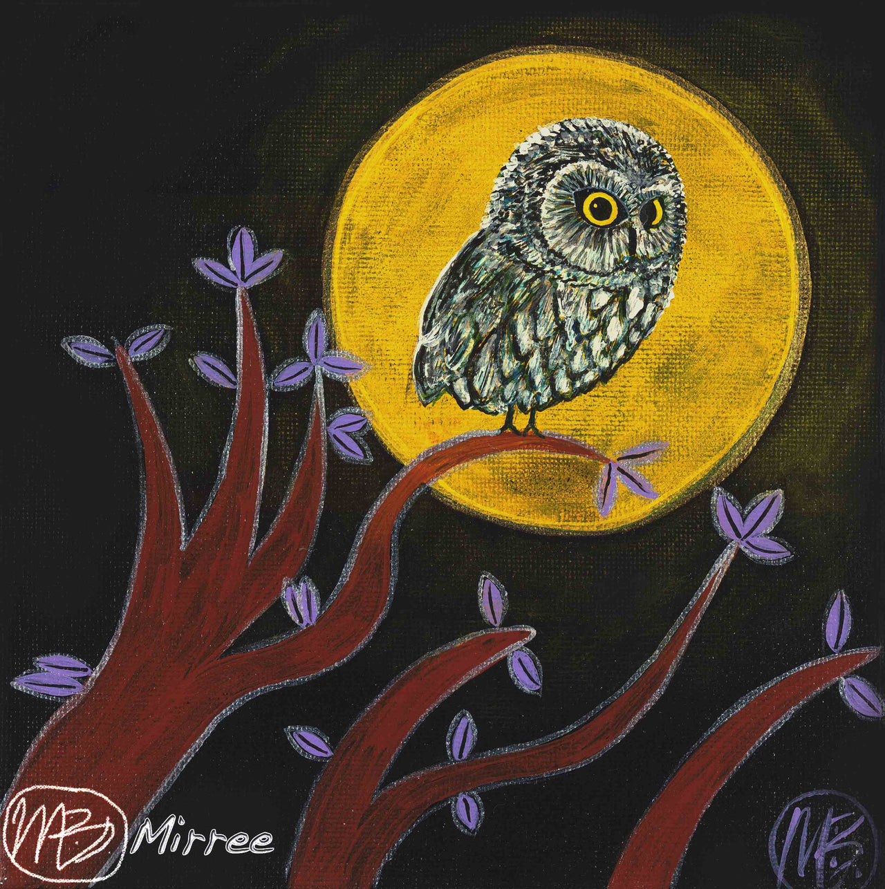 Night Owl Contemporary Aboriginal Art Original Painting by Mirree
