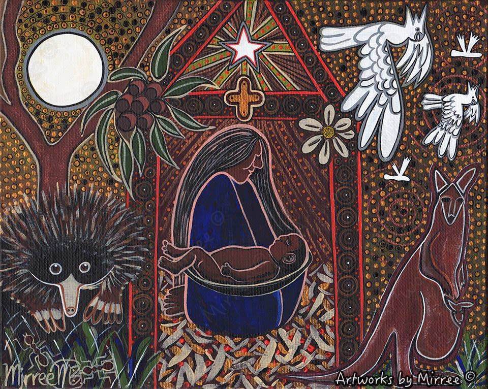 Aboriginal Australian Art Nativity Scene Canvas Print by Mirree Contemporary Aboriginal Art