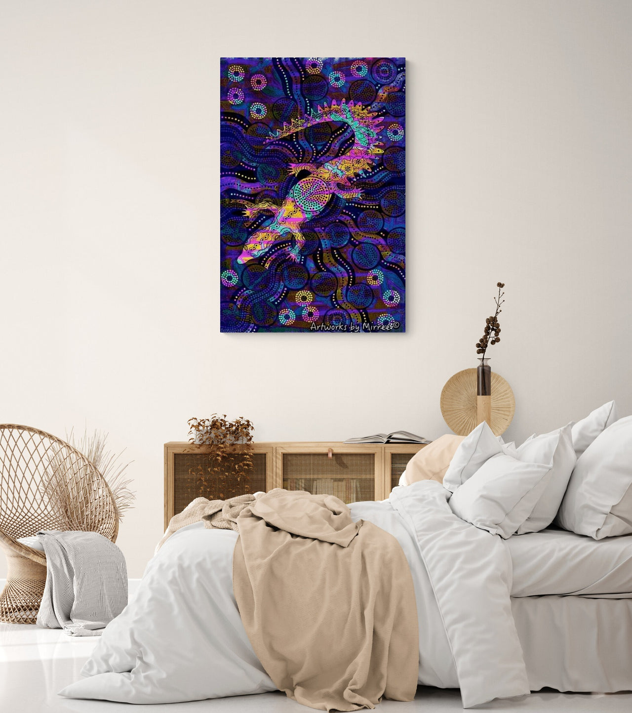 'Crocodile Dreaming with Dragonfly by Midnight' Canvas Print by Mirree Contemporary Aboriginal Art