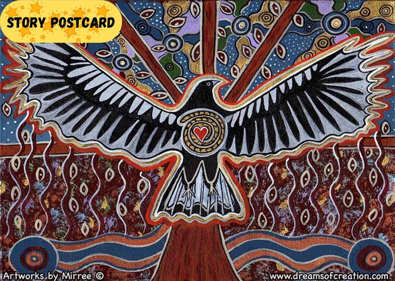 Magpie Dreaming Aboriginal Art A6 Story PostCard Single by Mirree