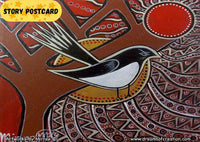 Thumbnail for Australian Willie Wagtail Rising from the Ashes Aboriginal Art A6 Story PostCard Single by Mirree