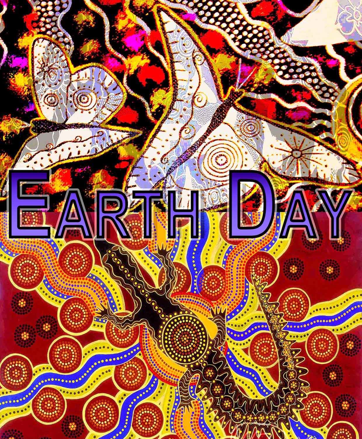 'Earth Day Print with Butterfly & Crocodile' A3 Girlcee Print by Mirree Contemporary Aboriginal Art