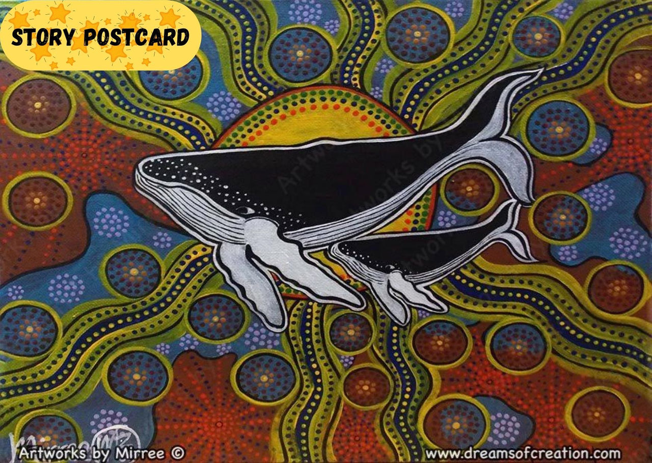 Whale and Baby Dreaming Aboriginal Art A6 Story PostCard Single by Mirree