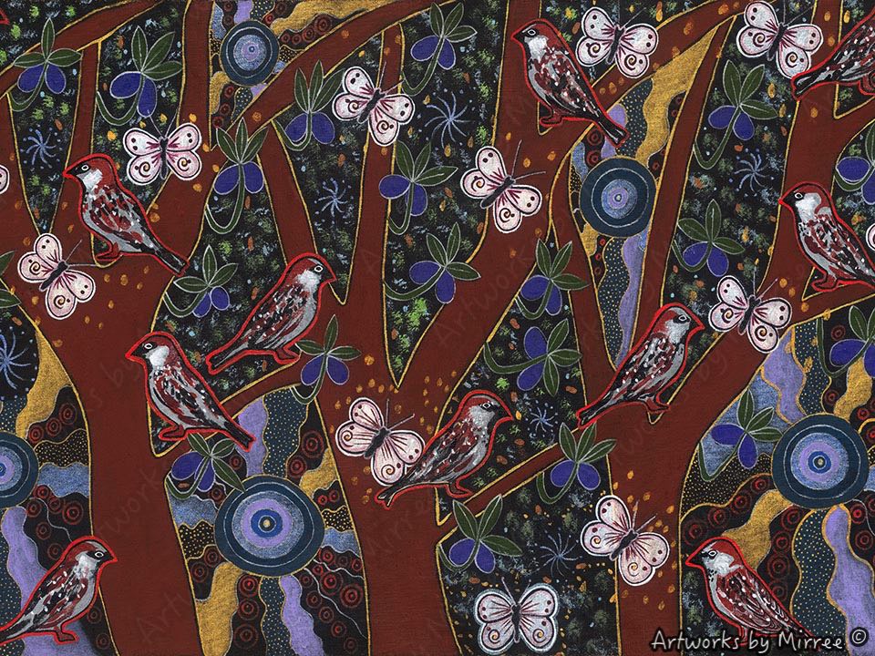 'ANCESTRAL SPARROW' Spiritual Integrity A3 Girlcee Print by Mirree Contemporary Aboriginal Art