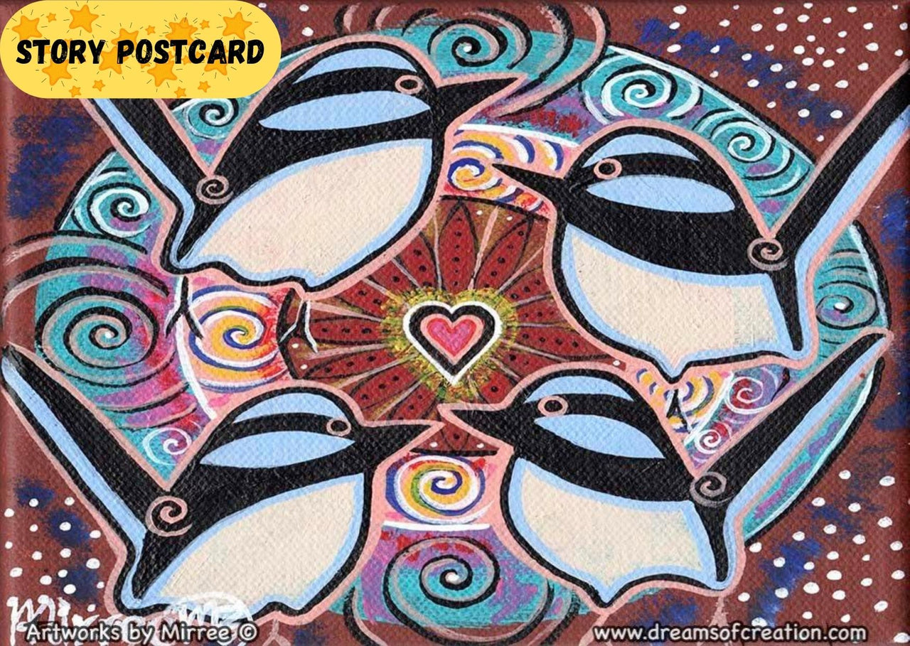 Blue Wren Heart Activation Aboriginal Art A6 Story PostCard Single by Mirree