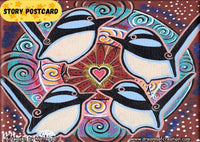 Thumbnail for Blue Wren Heart Activation Aboriginal Art A6 Story PostCard Single by Mirree