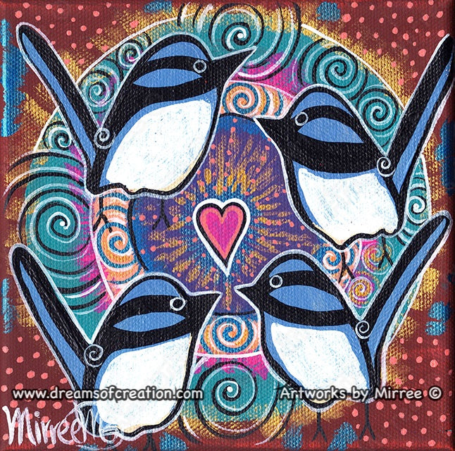'Blue Wren Activating Heart' Original Painting by Mirree Contemporary Dreamtime Animal Dreaming