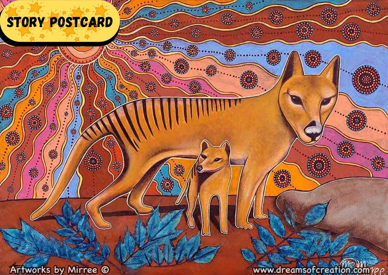 Tasmanian Tiger Aboriginal Art A6 Story PostCard Single by Mirree