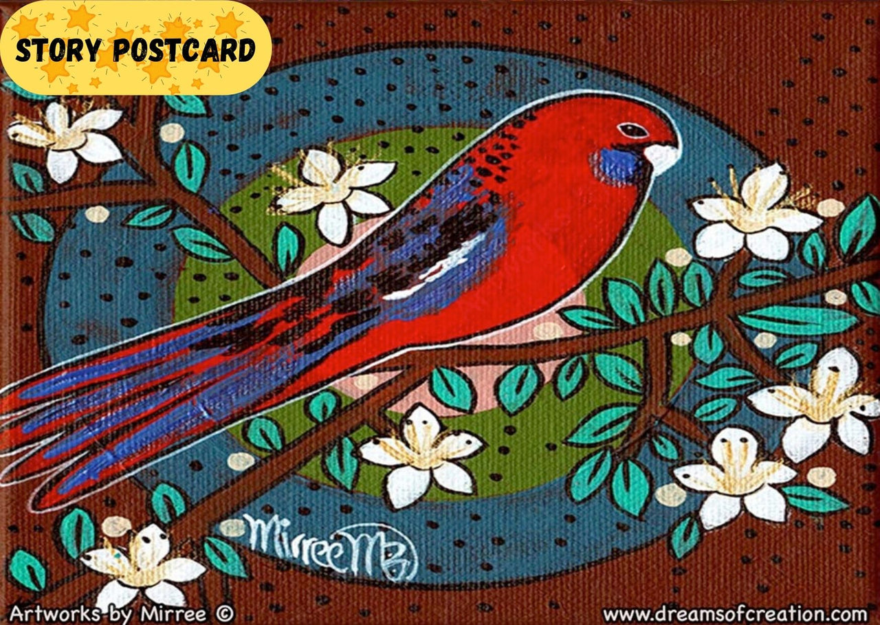 Australian Crimson Rosella Dreaming Aboriginal Art A6 Story PostCard Single by Mirree