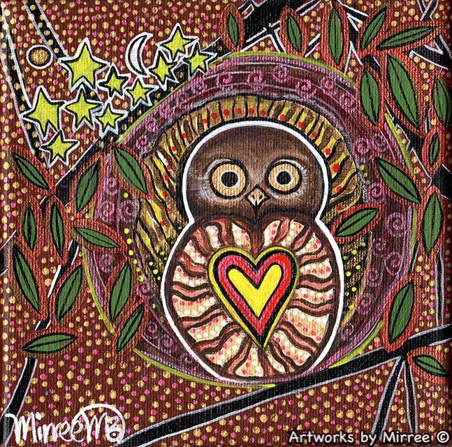 AUSTRALIAN BARKING OWL Framed Canvas Print by Mirree Contemporary Aboriginal Art