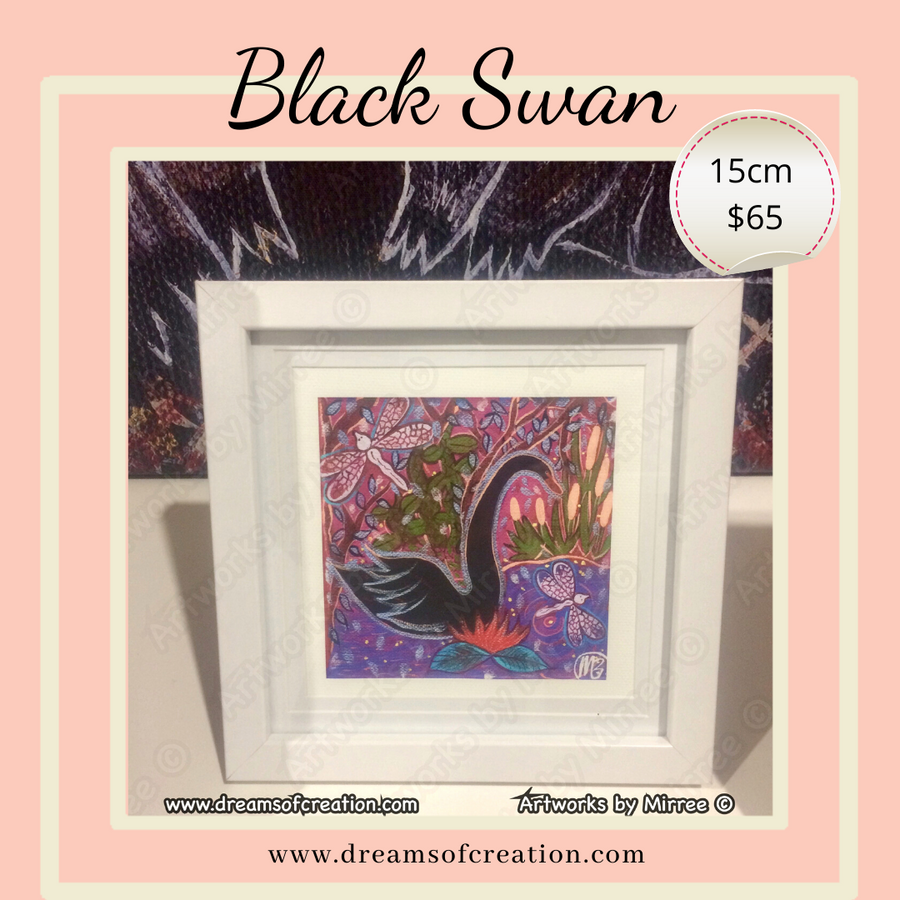 'Black Swan' 15cm Framed CANVAS PRINT by Mirree Contemporary Aboriginal Art