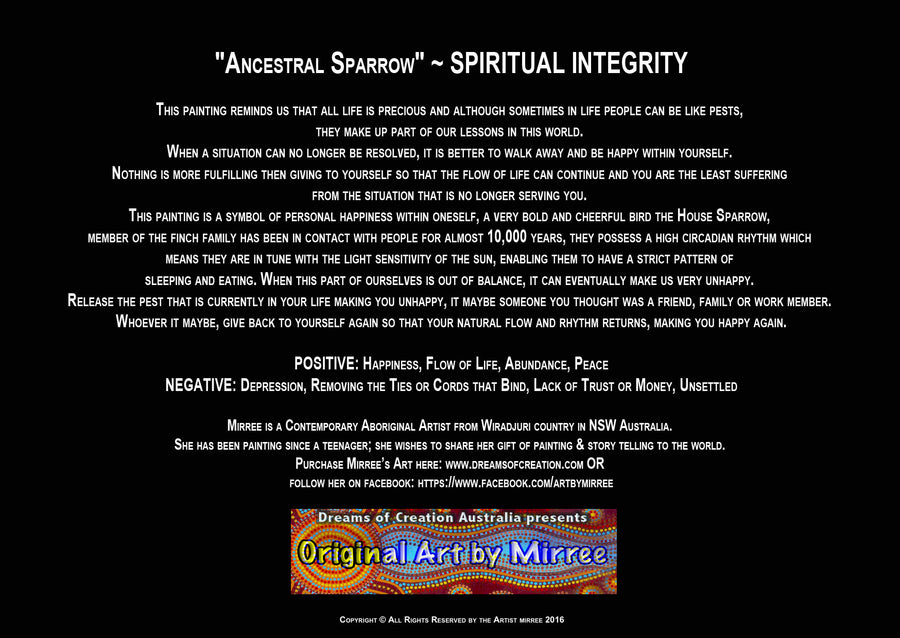 Original Luxury Ancestral Sparrow Aboriginal Art Animal Dreaming Greeting Card Single by Mirree