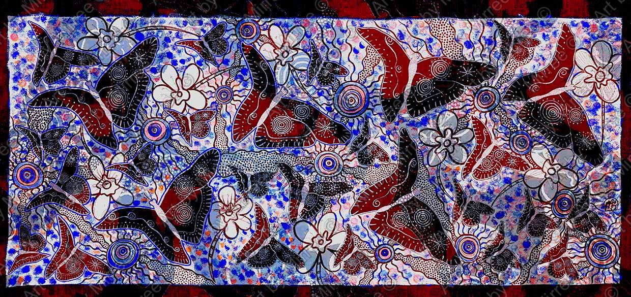 Extra Long Version Limited Edition Ancestral Butterfly Painting Girlcee Print by Mirree Contemporary Aboriginal Art